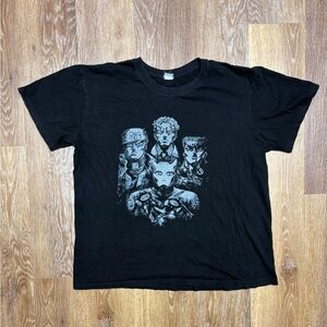 Black Graphic Crewneck T-Shirt with Stylized Characters